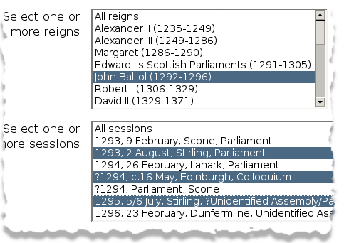 Searching by reigns and sessions